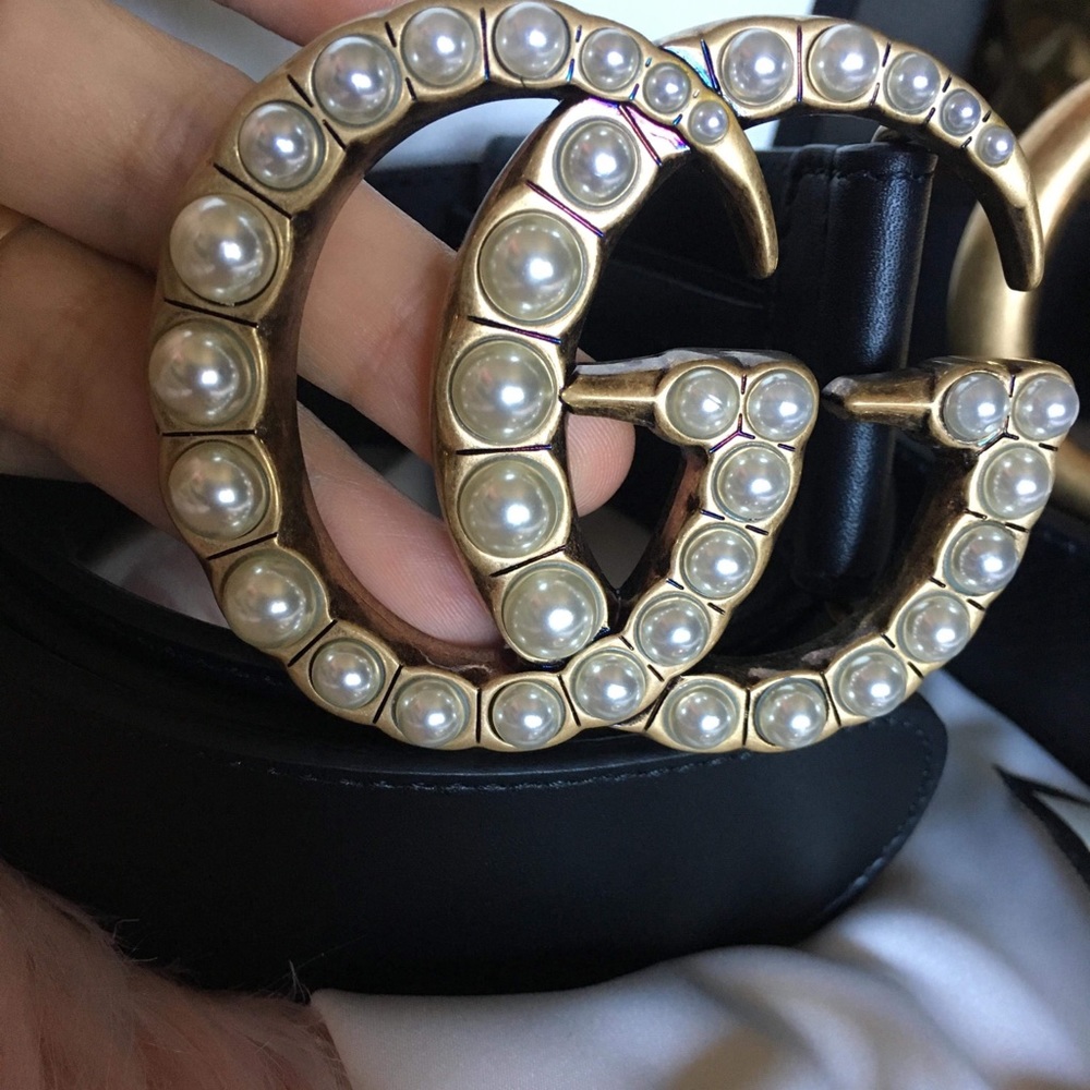 SOLD!!!!   Leather belt with pearl Double G buckle